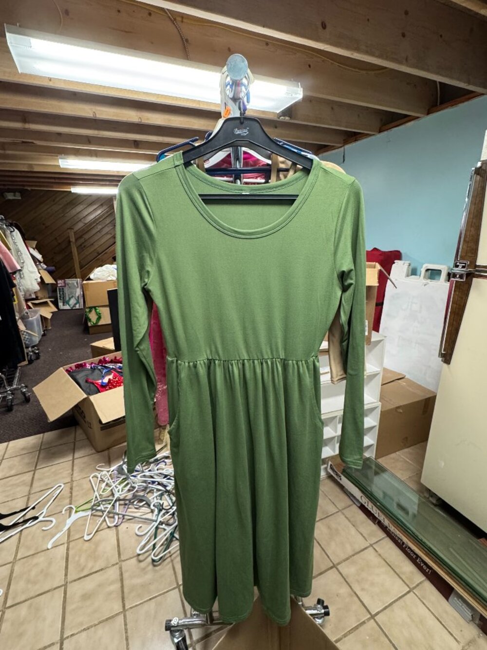 Long Sleeve Green Dress With Pockets Size Adult Small